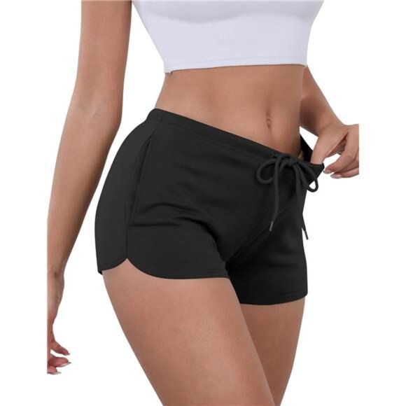 Women Comfy Workout Athletic Dolphin Shorts Black - Picture 1 of 5